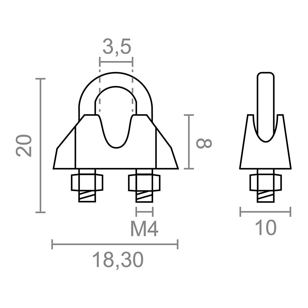 Grampo cabo DIN-741 SJT01, aço galvanizado, M4, 1/8". 2 unidades - Image 5