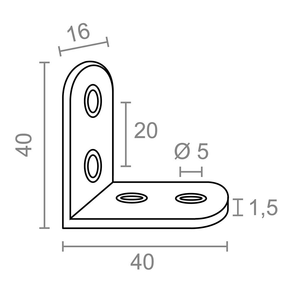 Ângulo de reforço AN24, aço inoxidável, 40 x 40 x 16 mm. 4 unidades - Image 5