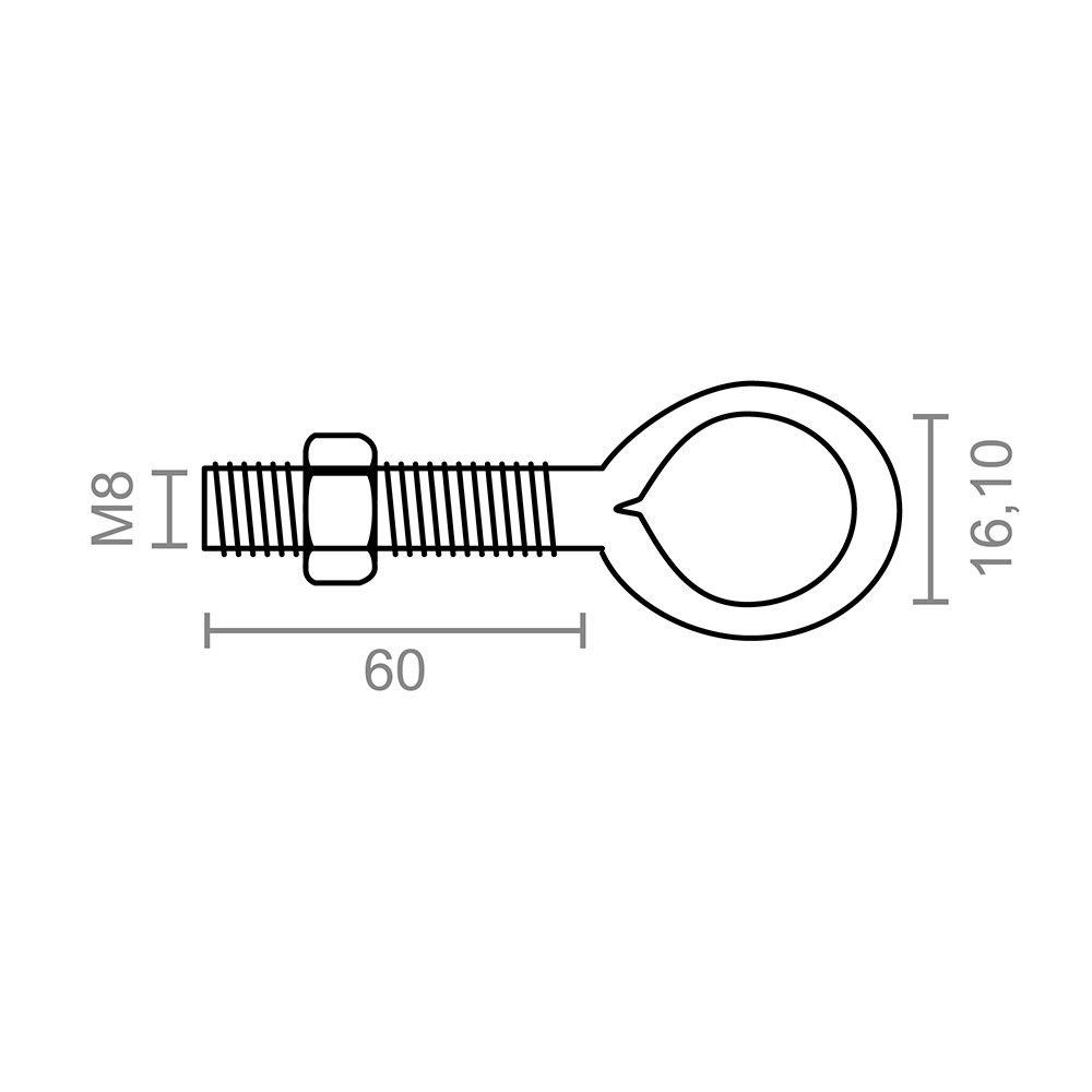 Camarão fechado soldado com porca HM01, M8 x 60 mm, zincado, blíster 2 unidades - Image 2