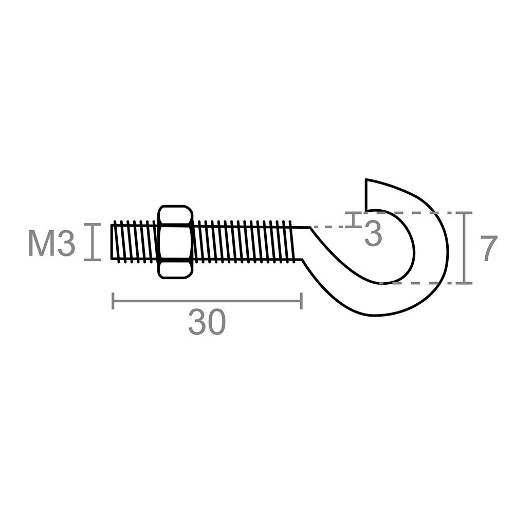 Camarão aberto com porca HM02, M3 x 30 mm, zincado, blíster 4 unidades - Image 2