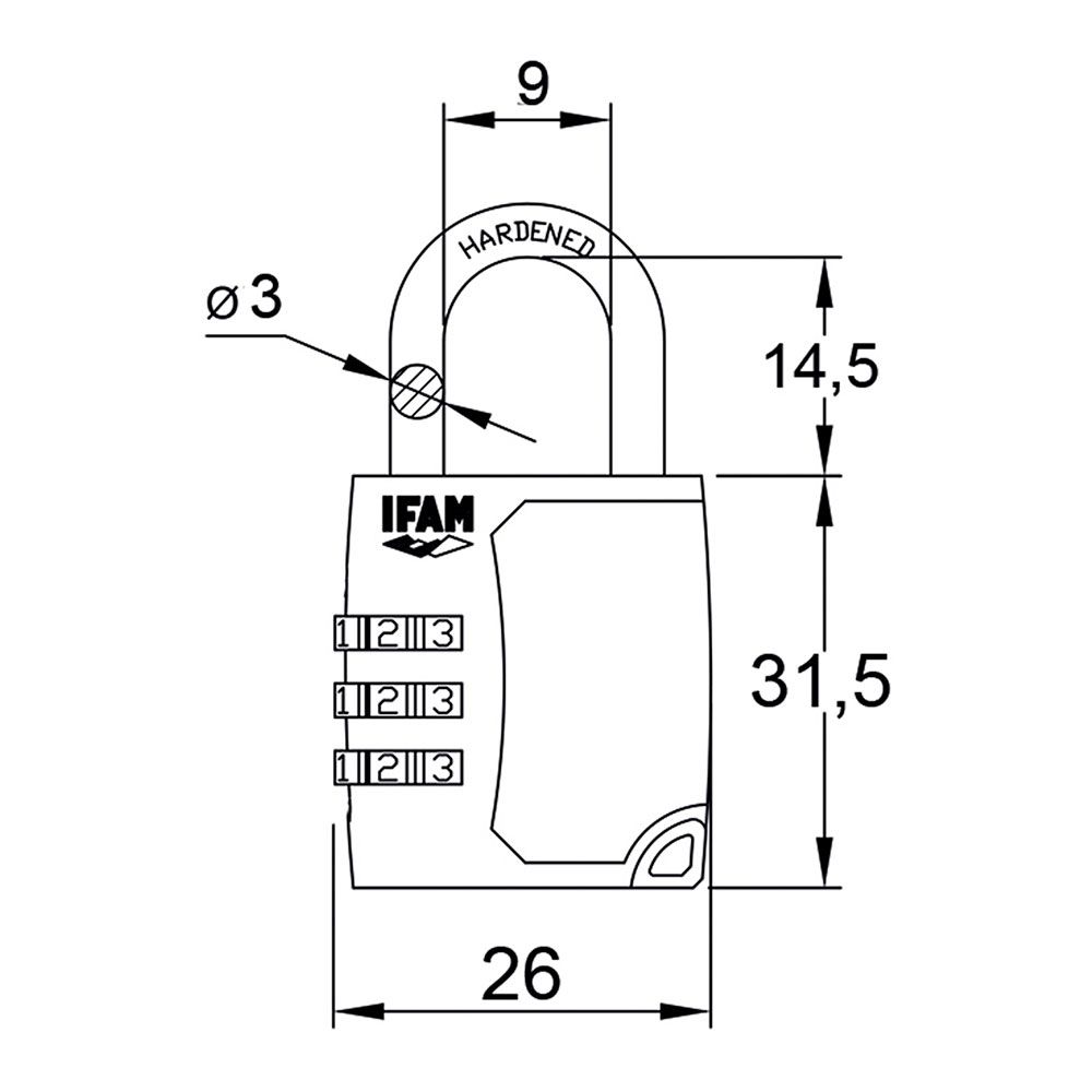 Cadeado C25S de zinco 26mm. arco Ø3mm com combinação ifam - Image 4