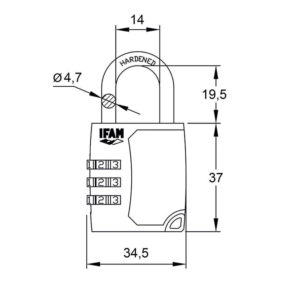 Cadeado C35S de zinco 34,5mm. arco Ø4,7mm com combinação ifam - Image 5