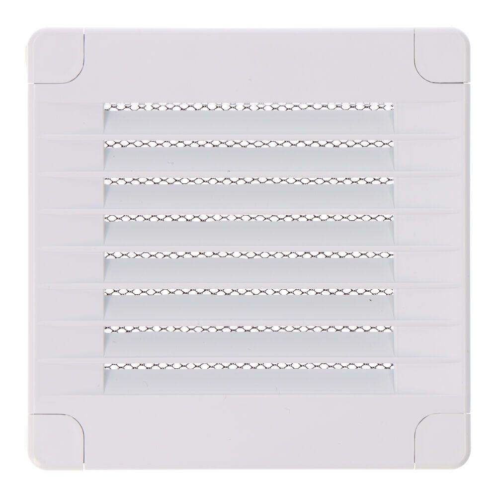 Grelha de ventilação quadrada com plugues e mosquiteiro 100x100x7mm ABS branco