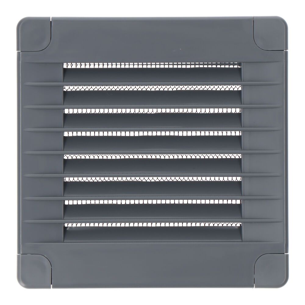 Grelha de ventilação quadrada com plugues e mosquito 100x100x7mm ABS cinza