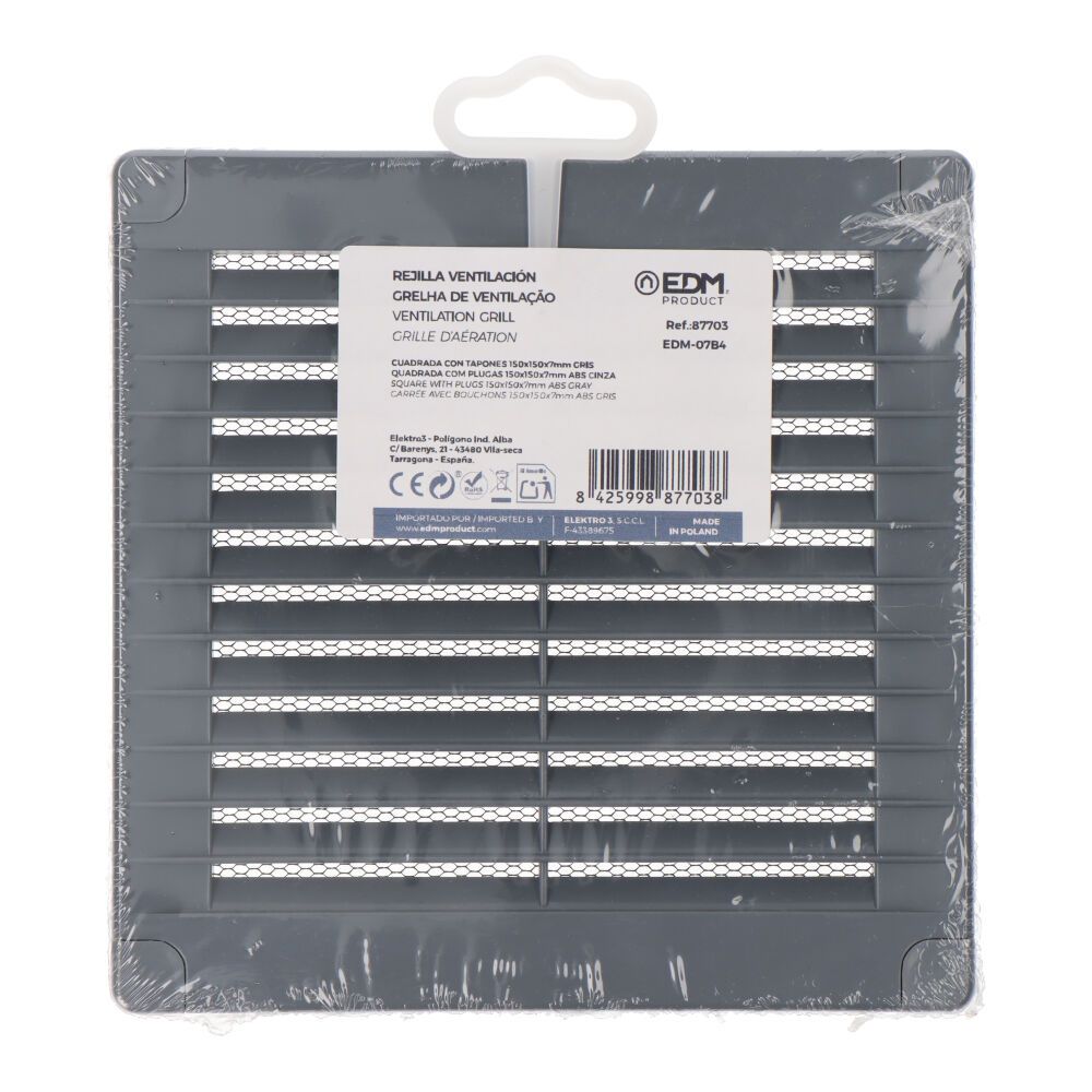 Grelha de ventilação quadrada com plugas e rede mosquiteira 150x150x7mm ABS cinza - Image 3