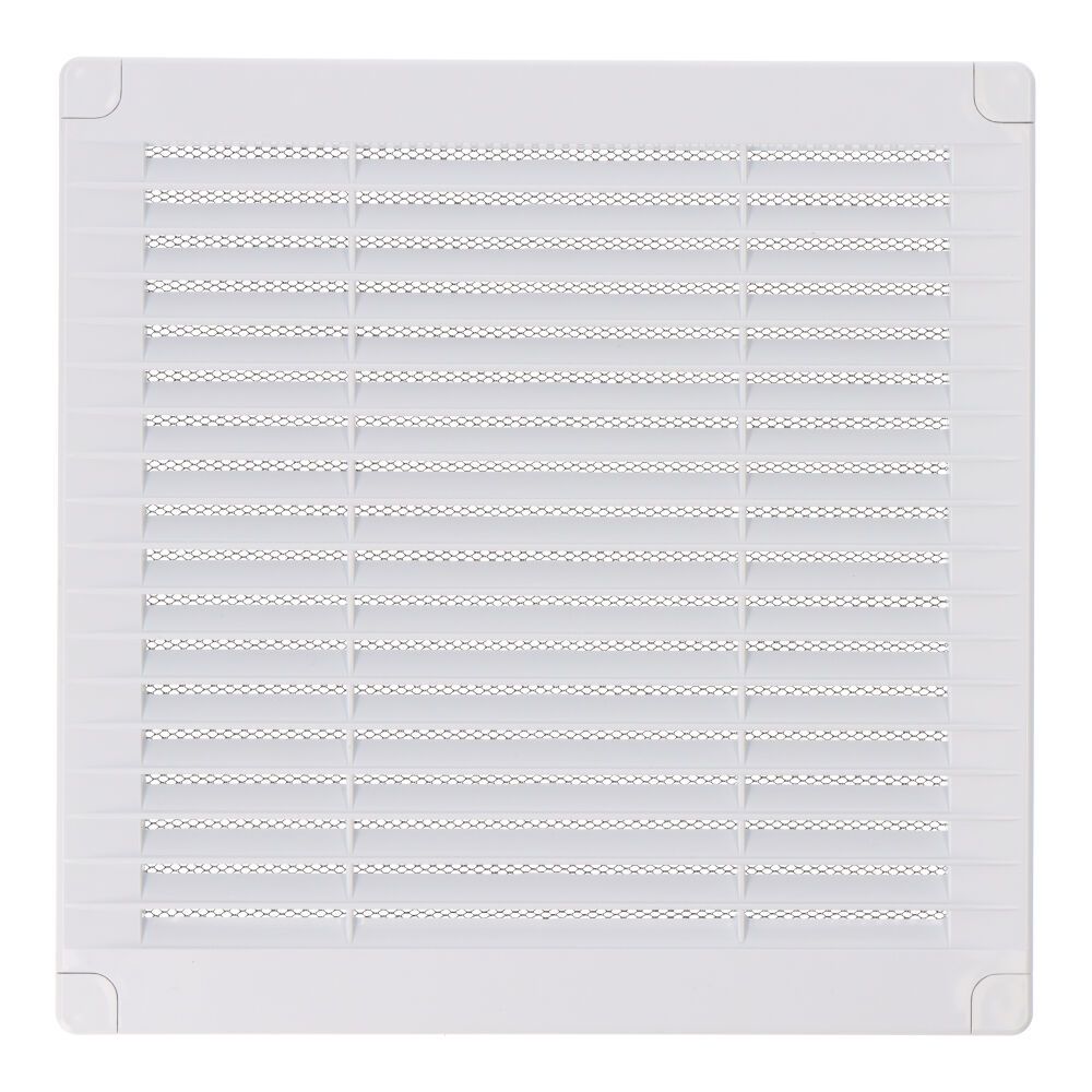 Grelha de ventilação quadrada com plugues e mosquiteiro 200x200x7mm ABS branco