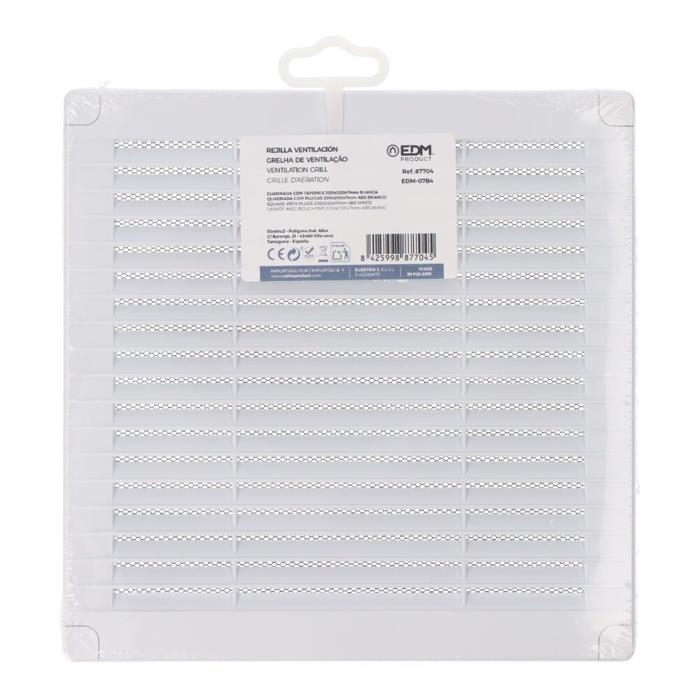 Grelha de ventilação quadrada com plugues e mosquiteiro 200x200x7mm ABS branco - Image 3