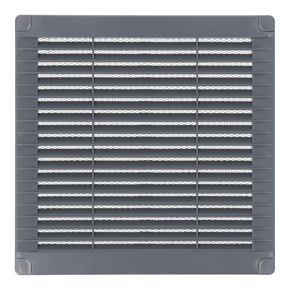 Grelha de ventilação quadrada com plugues e mosquito 200x200x7mm ABS cinza