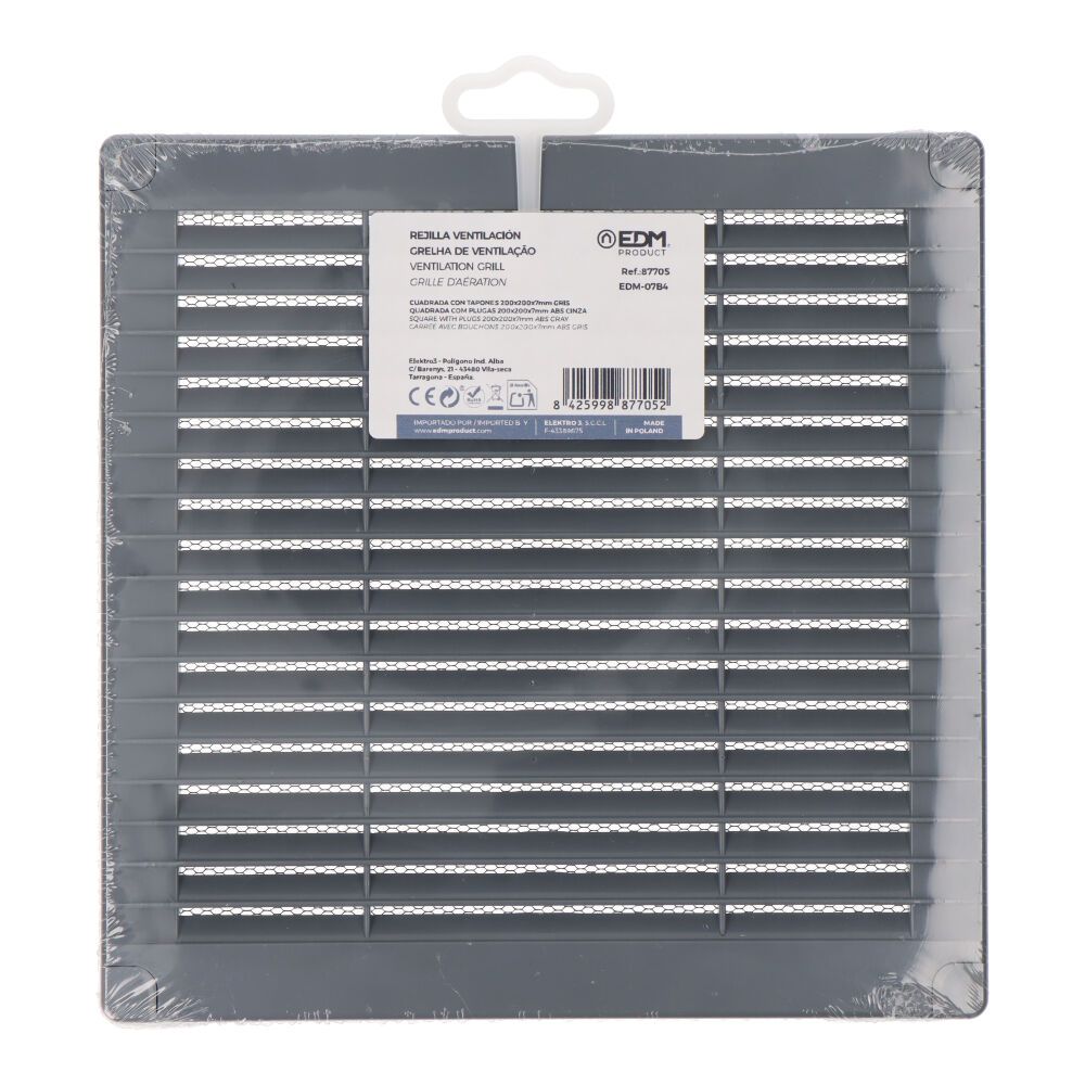 Grelha de ventilação quadrada com plugues e mosquito 200x200x7mm ABS cinza - Image 3