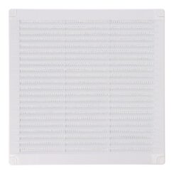 Grelha de ventilação quadrada com plugas e rede mosquiteira 250x250x7mm ABS branco