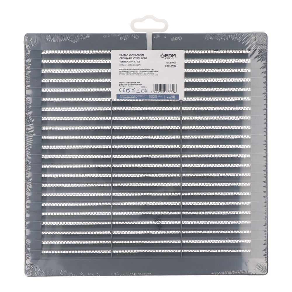 Grelha de ventilação quadrada com plugues e mosquiteiro 250x250x7mm ABS cinza - Image 3