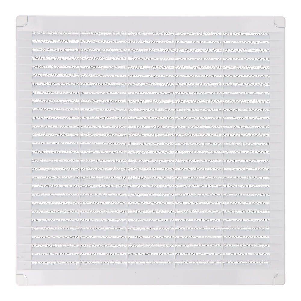 Grelha de ventilação quadrada com plugues e mosquiteiro 300x300x7mm ABS branco