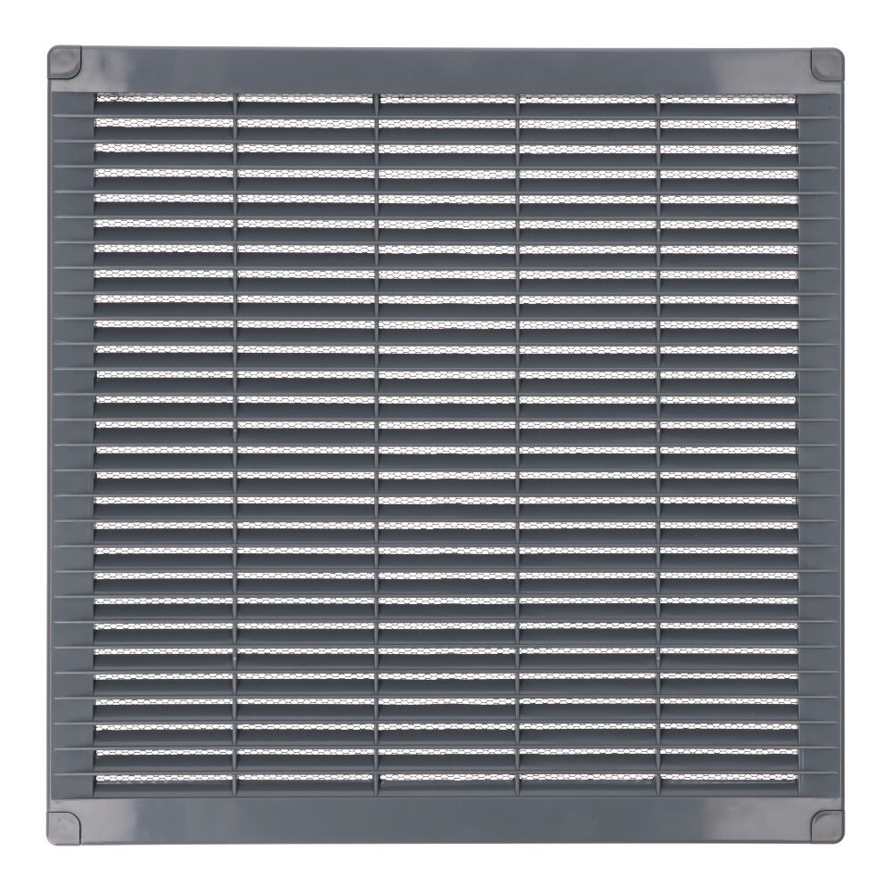 Grelha de ventilação quadrada com plugues e mosquito 300x300x7mm ABS cinza