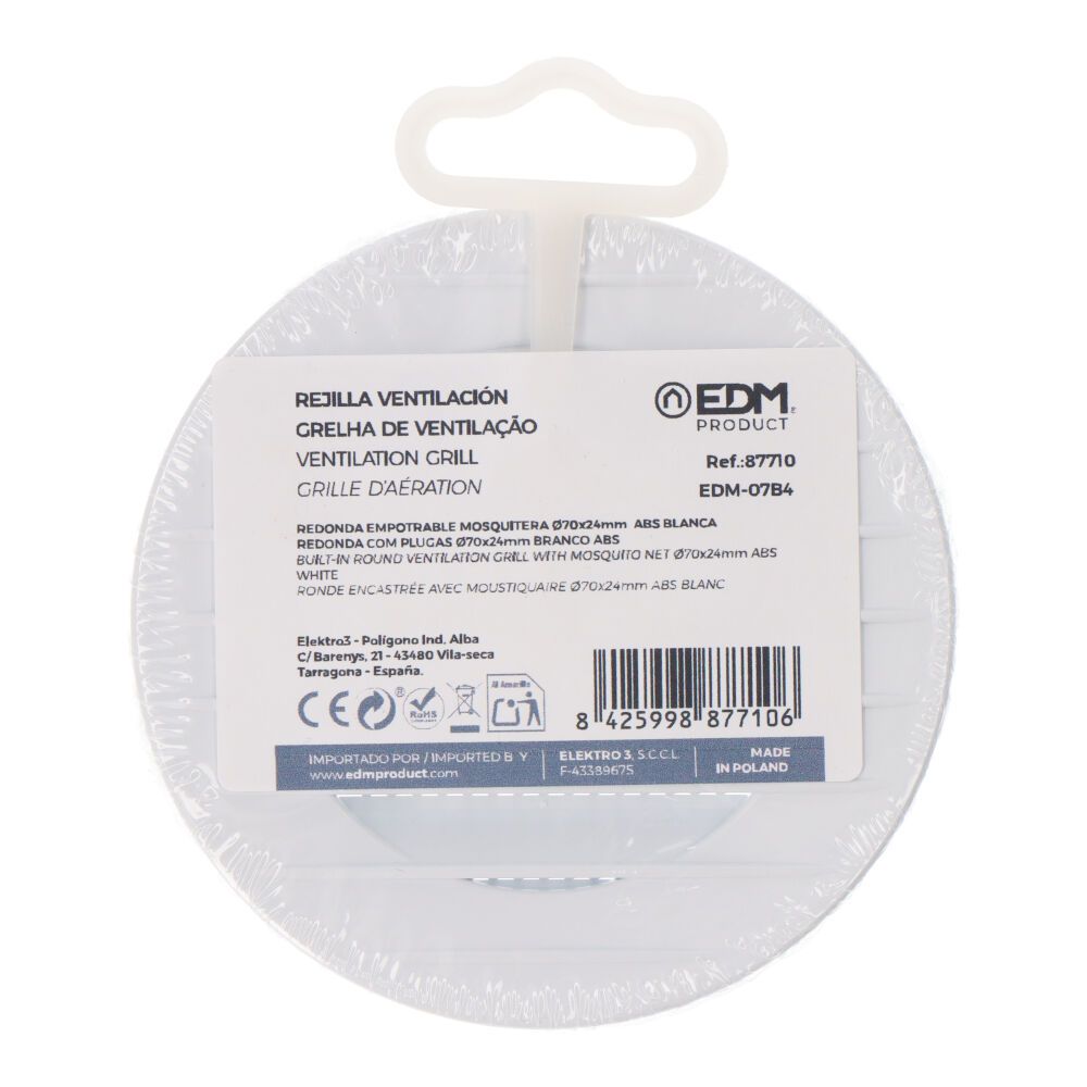 Grelha de ventilação redonda com inserção, ABS, com suspeito Ø70mm branco - Image 3