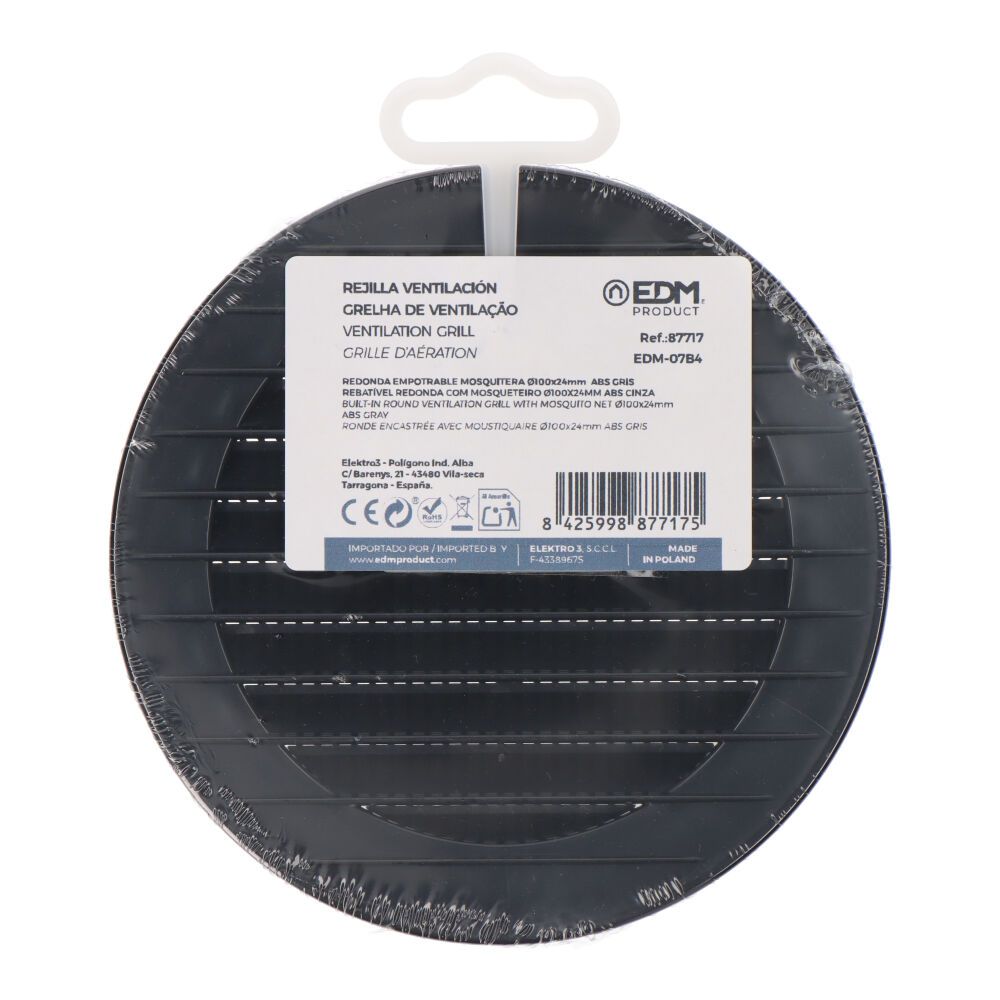 Grelha de ventilação rebatível redonda com mosqueteiro Ø100mm ABS cinza antracite - Image 3