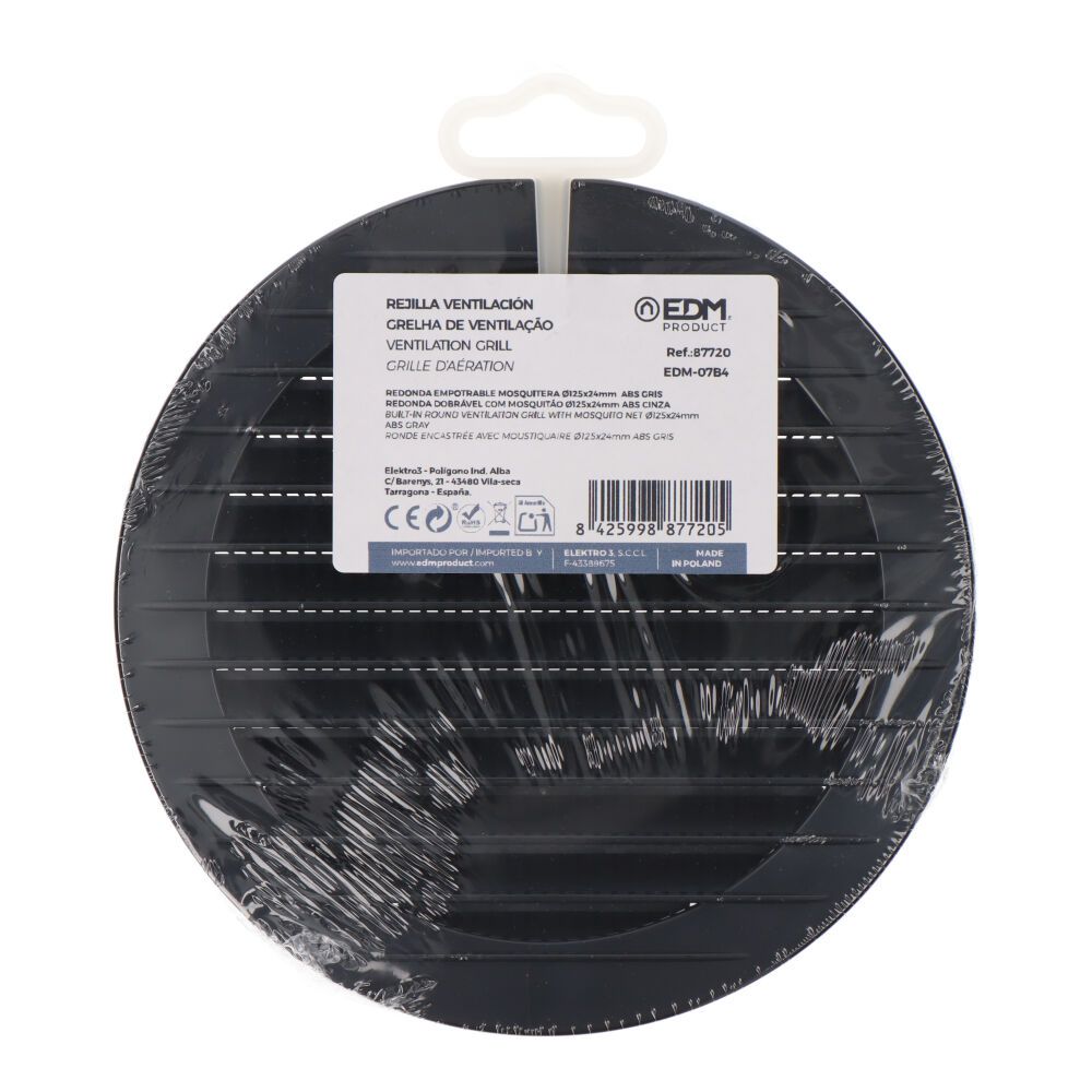 Grelha de ventilação redonda de encastrar com mosquiteira Ø125mm ABS cinzento antracita - Image 3