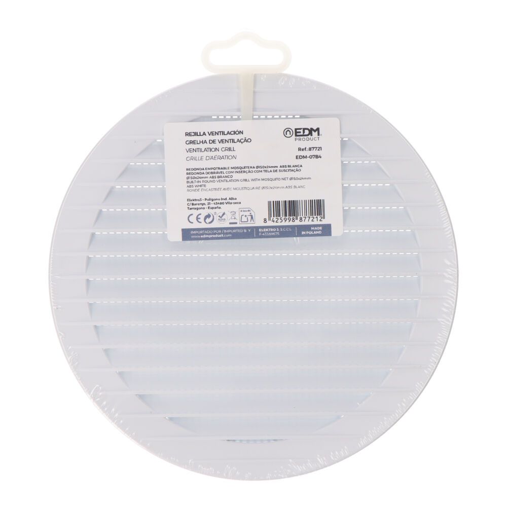 Grelha de ventilação redonda de encastrar com mosquiteira Ø150mm ABS branco - Image 3