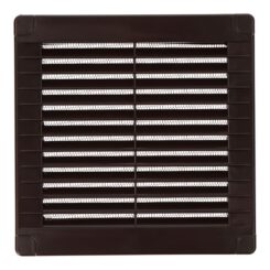 Grelha de ventilação quadrada com tampões e mosquiteira 150x150x7mm ABS castanho
