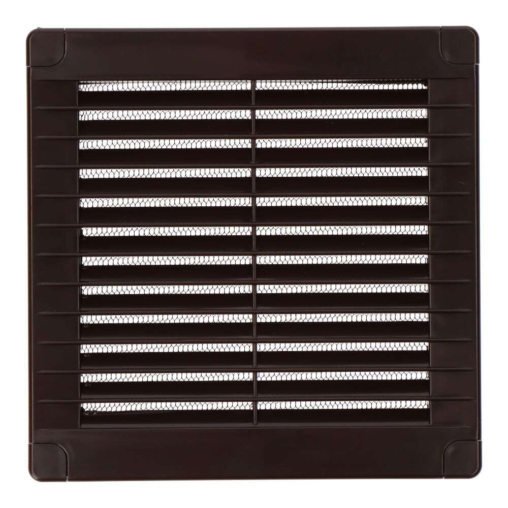 Grelha de ventilação quadrada com tampões e mosquiteira 150x150x7mm ABS castanho