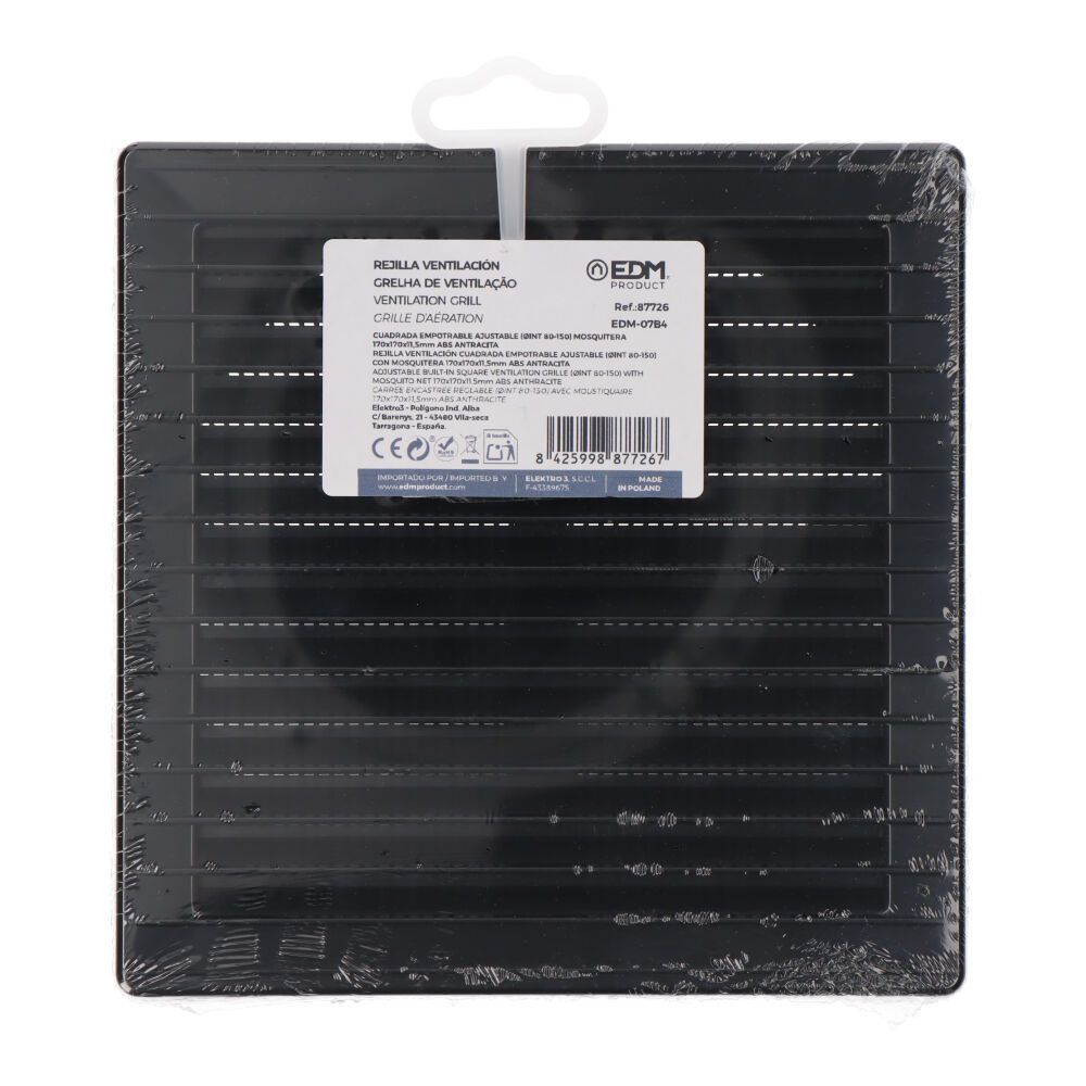 Grelha de ventilação quadrada ajustável de encastrar ø 80-150 com mosquiteira 170x170x11,5mm ABS cinzento antracita - Image 3