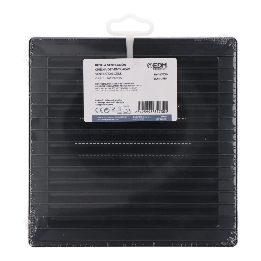 Grelha de ventilação quadrada de encastrar ø 100mm com mosquiteira 170x170mm ABS cinzento antracita - Image 3