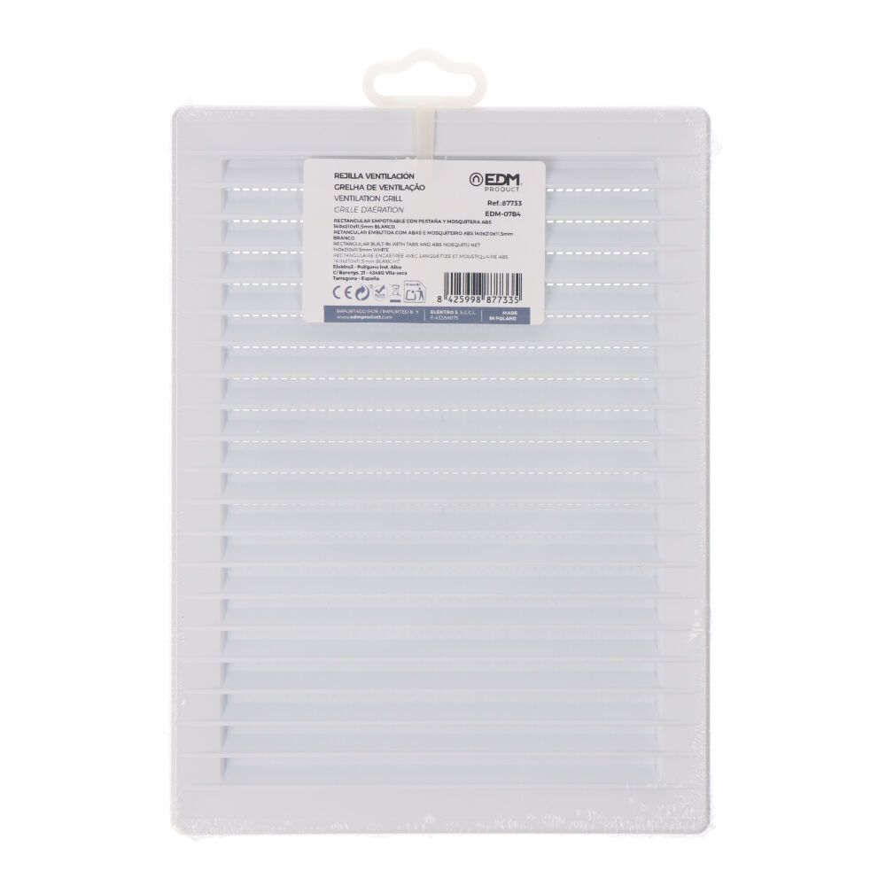 Grelha de ventilação retangular de encastrar com mosquiteira ABS 137x207mm branco - Image 3