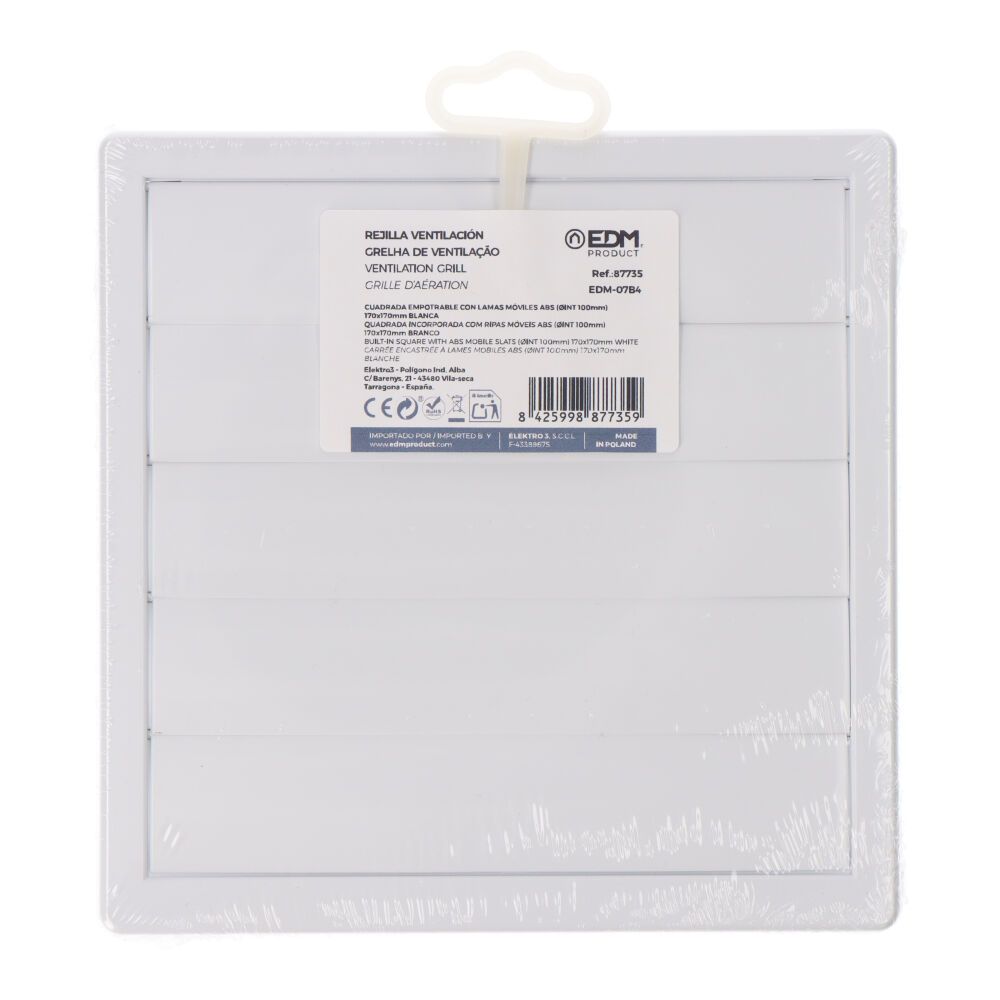 Grelha de ventilação quadrada de encastrar com lâminas móveis de 170x170mm encastre Ø100mm ABS branco - Image 4