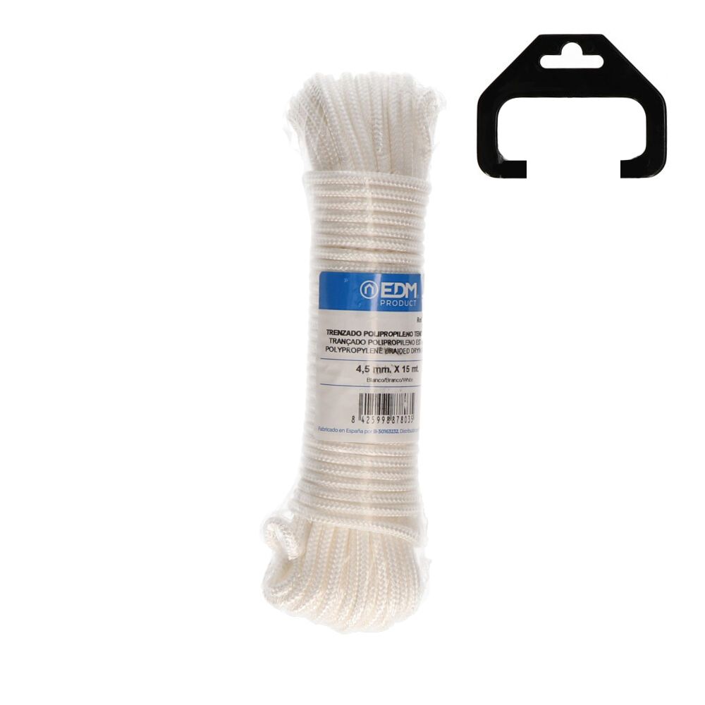 Corda trançado estendal polipropileno branco, calibre 4,5 mm x 15 m
