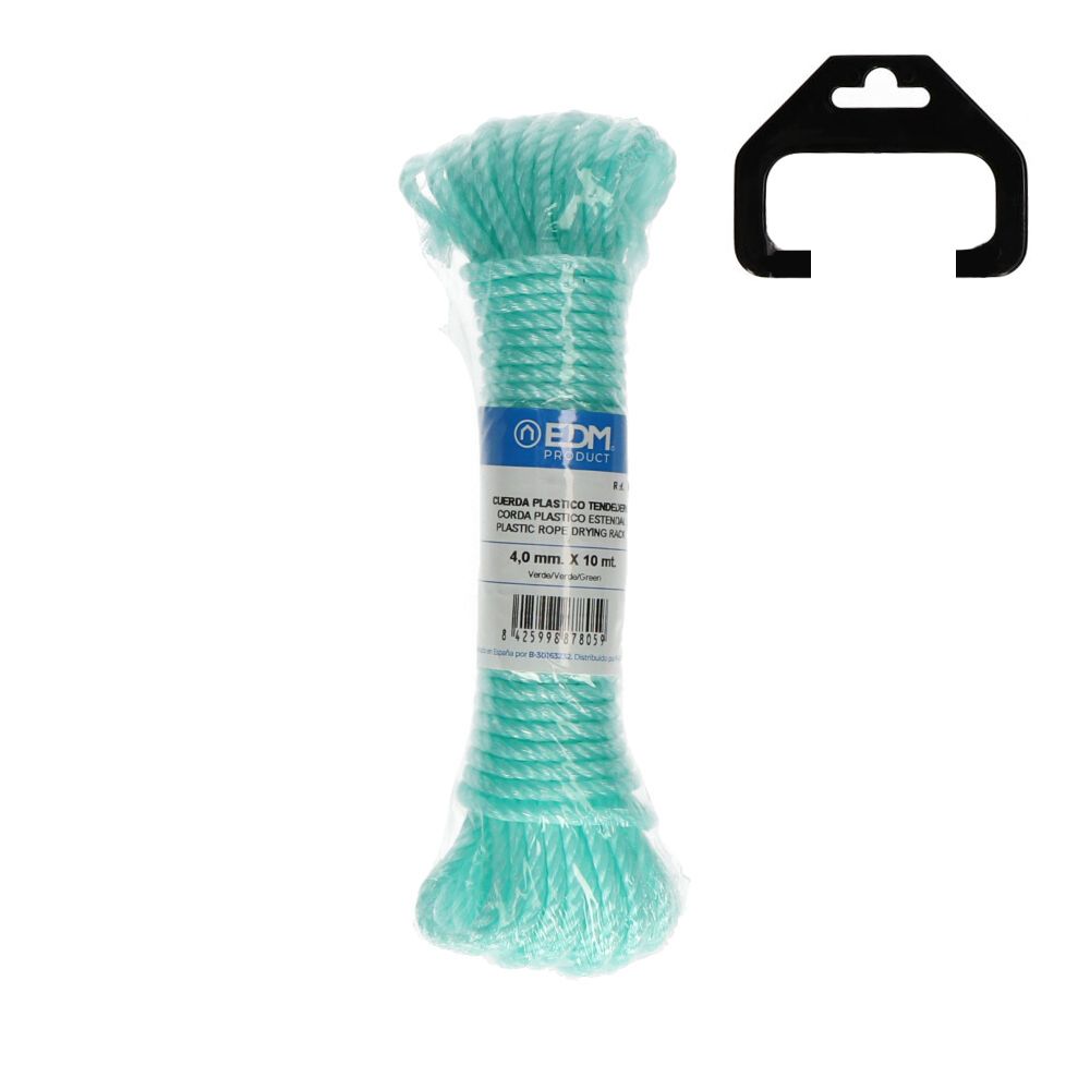 Corda de plastico verde, calibre 4 mm x 10 m