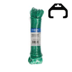 Corda plástica verde revestida PVC, estendal 15 m