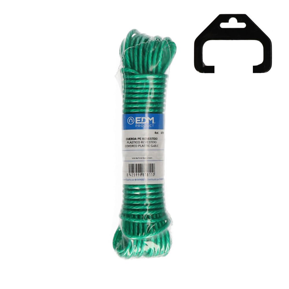 Corda plástica verde revestida PVC, estendal 15 m