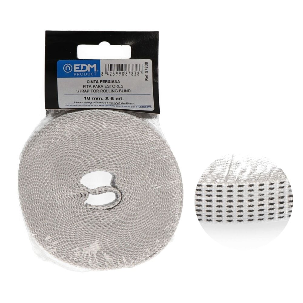 Fita para estores mini branca / preta 18 mm x 6 m