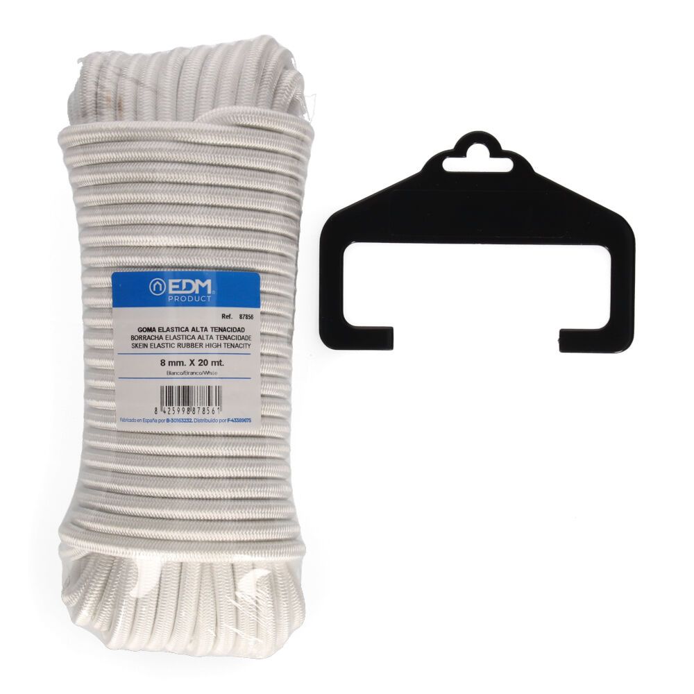 Corda de borracha elástica branca calibre 8 mm x 20 m