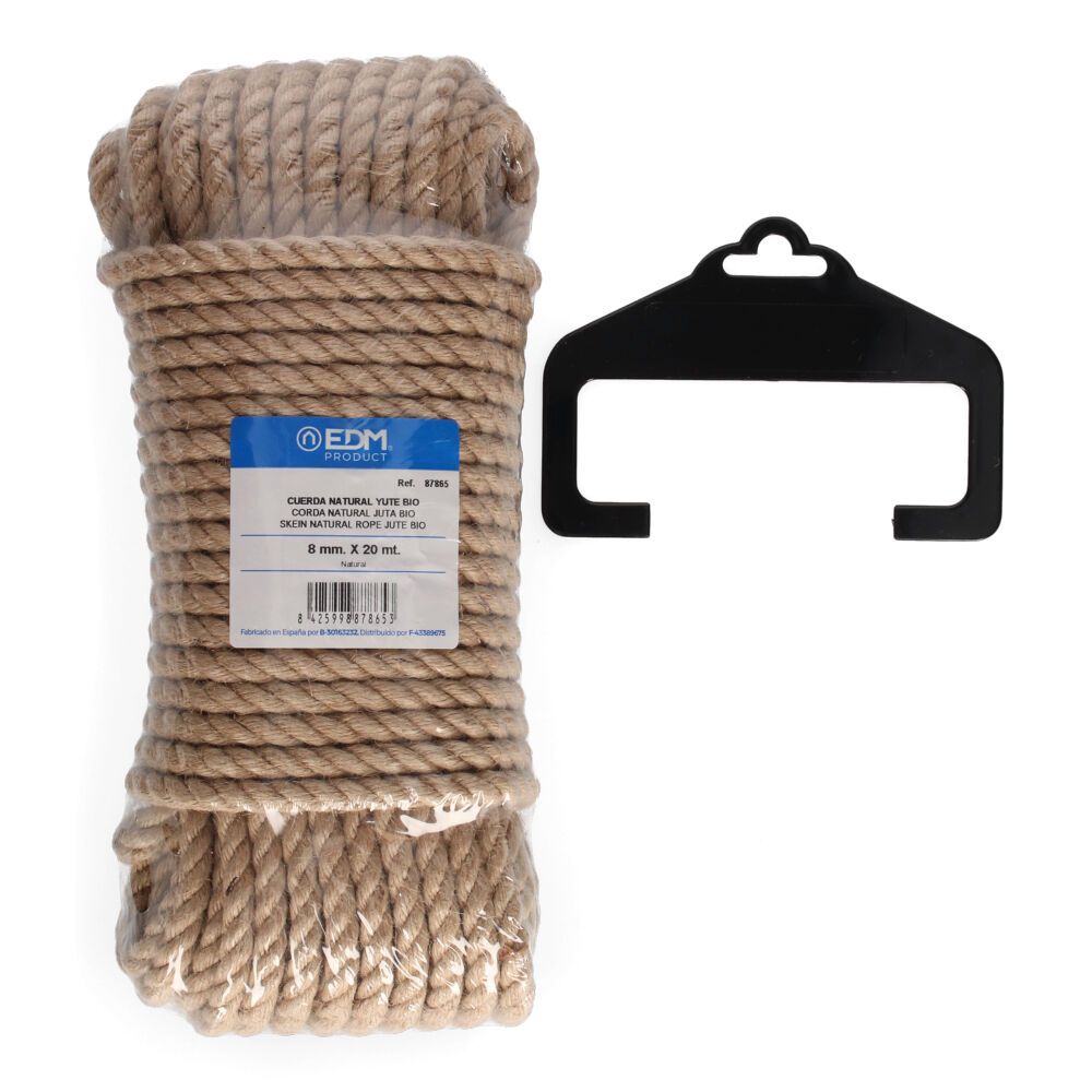 Corda natural juta 3 cabos calibre 8 mm x 20 m