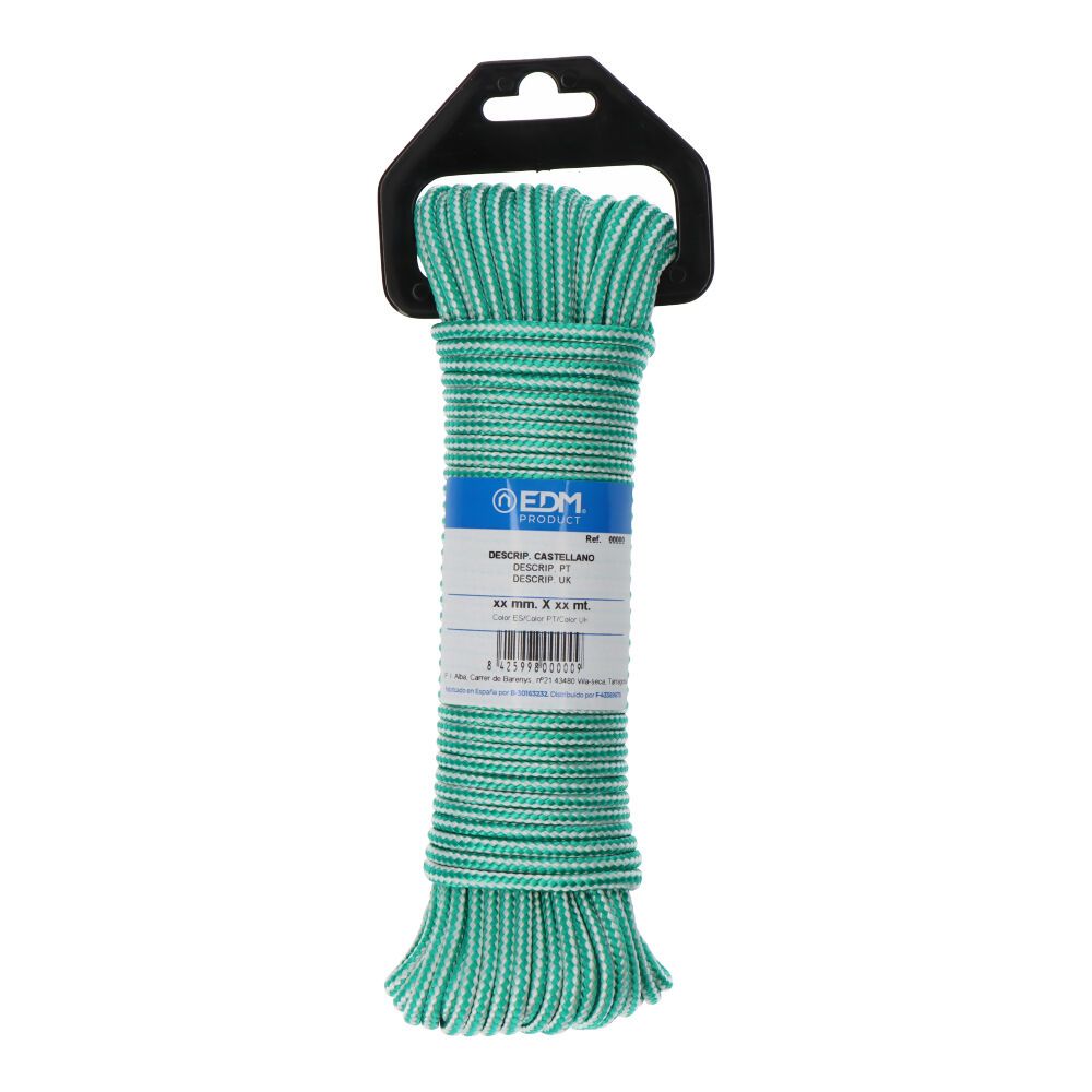 Corda trançada polipropileno verde / branca, calibre 4,5 mm x 10 m