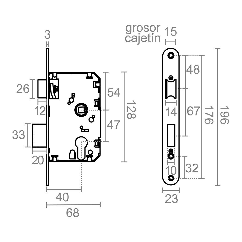 Fechadura de embutir C/R CRE03 40/47 mm níquel acetinado - Image 2