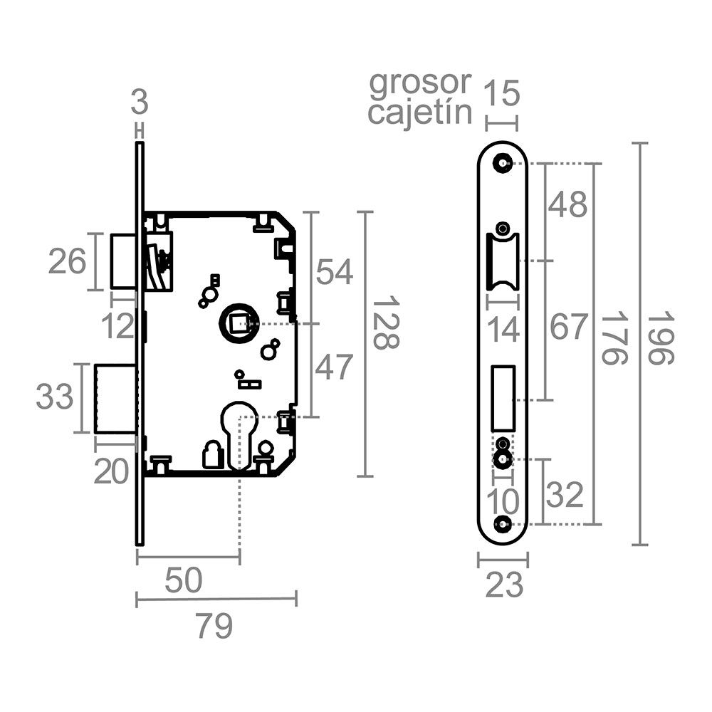 Fechadura de embutir C/R CRE03 50/47 mm acabamento latão - Image 2