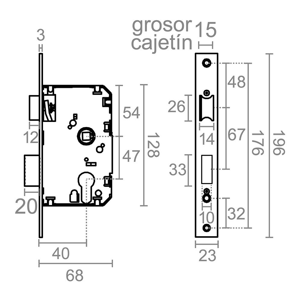 Fechadura de encaixe c/c cre04 40/47 mm níquel acetinado - Image 2