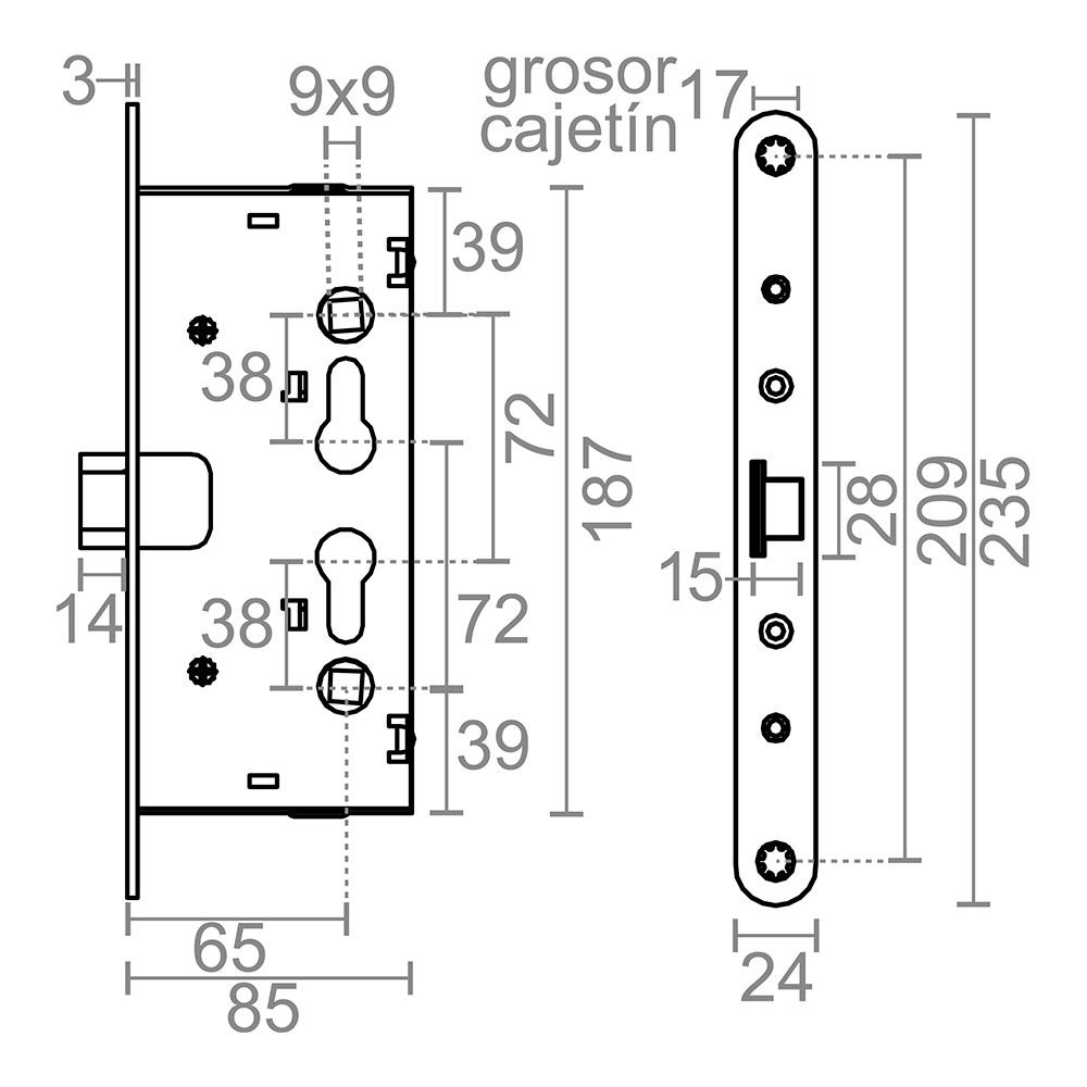 Fechadura de embutir antipânico CRE02 65 x 72 mm zincada - Image 3