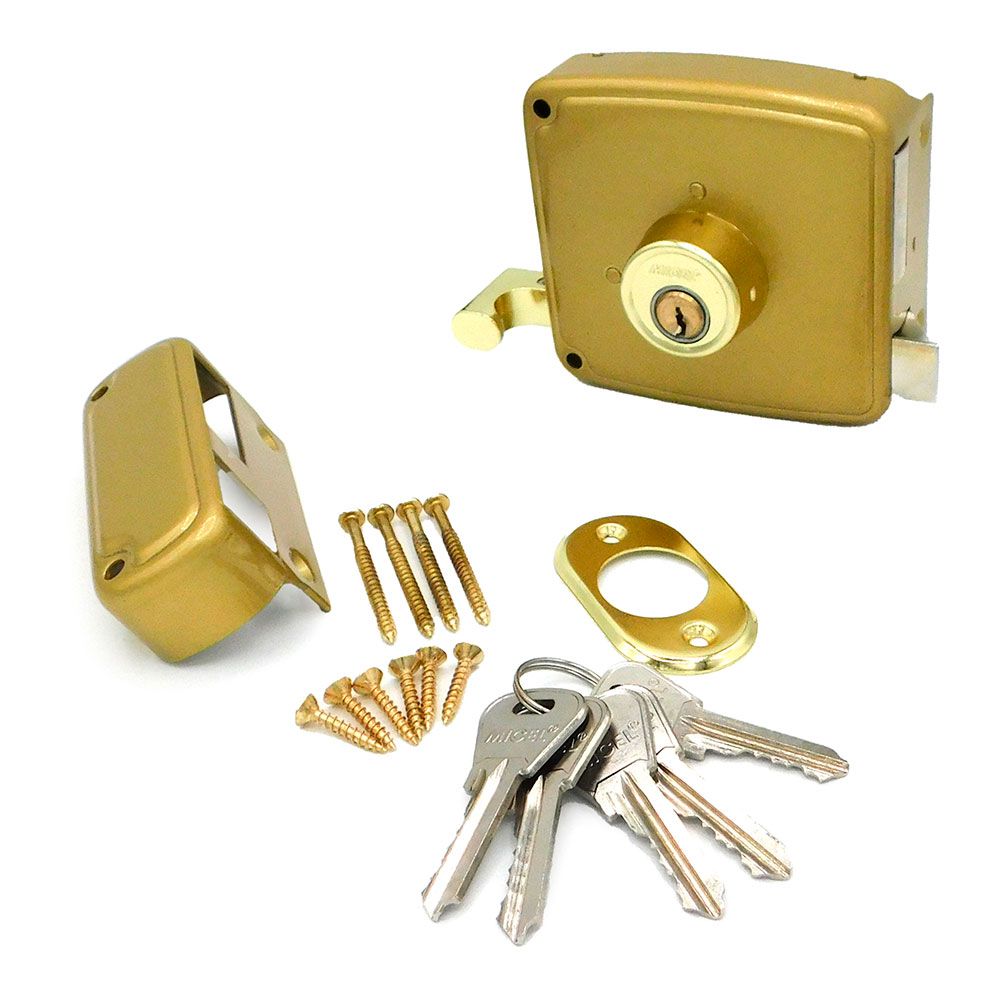 Fechadura de sobreposição CRS02 esquerda 50 x 100 mm pintada em dourado - Image 2