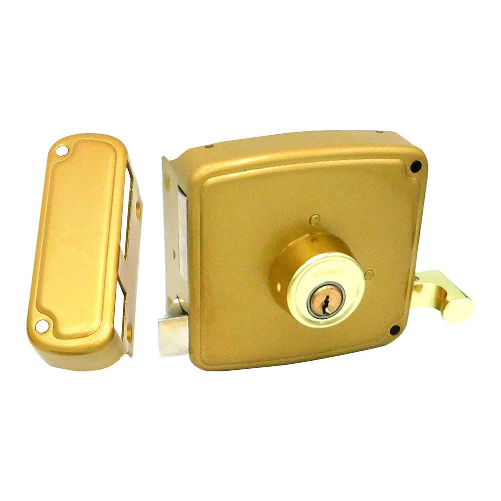 Fechadura de sobreposição CRS02 direita 60 x 120 mm pintada em dourado