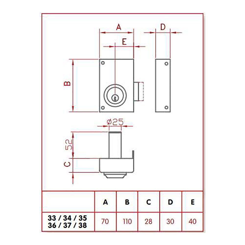 Fechadura de sobreposição só chave. direita JIS 33-7D JIS - Image 2