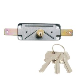 Fechadura de sobreposição para portas metálicas com estores ou basculantes com cilindro serreta com 3 chaves. 1511V MCM