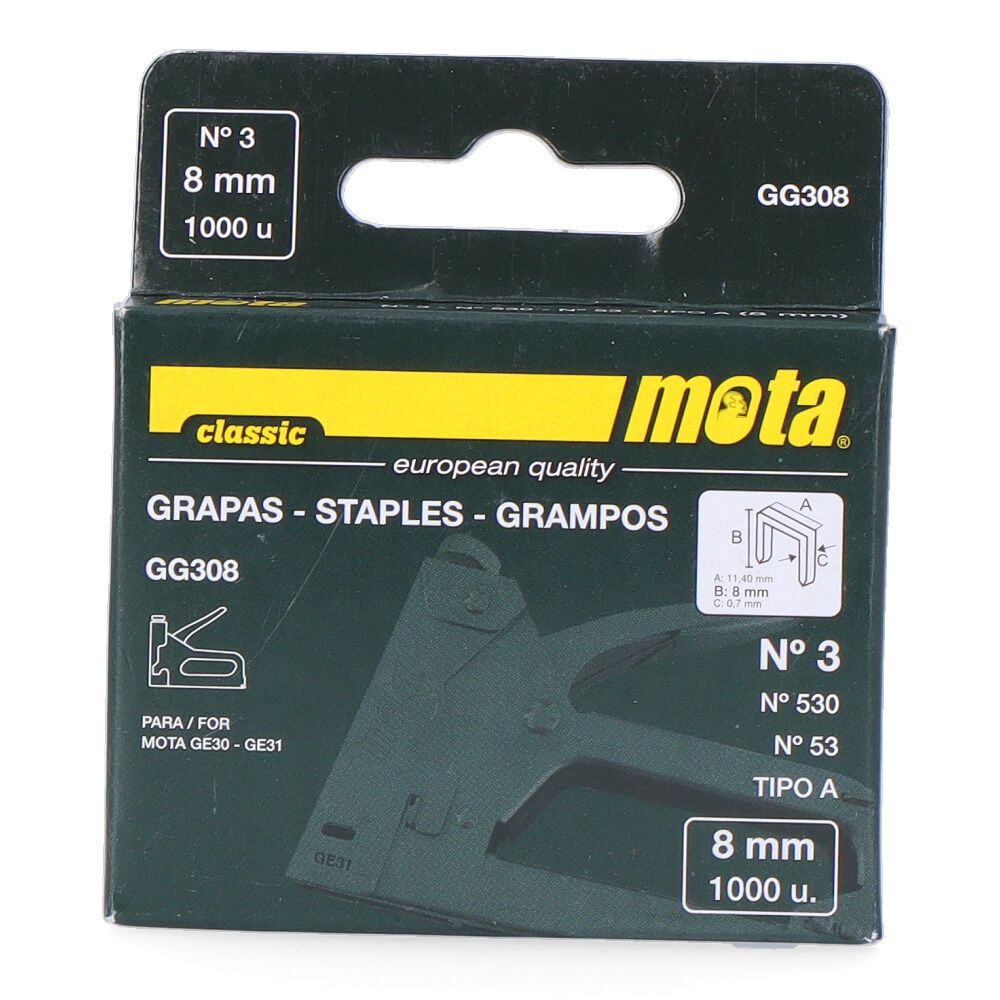 GRAMPOS N.º 3 8 mm ESPESSURA 0,7 mm, 1000 un