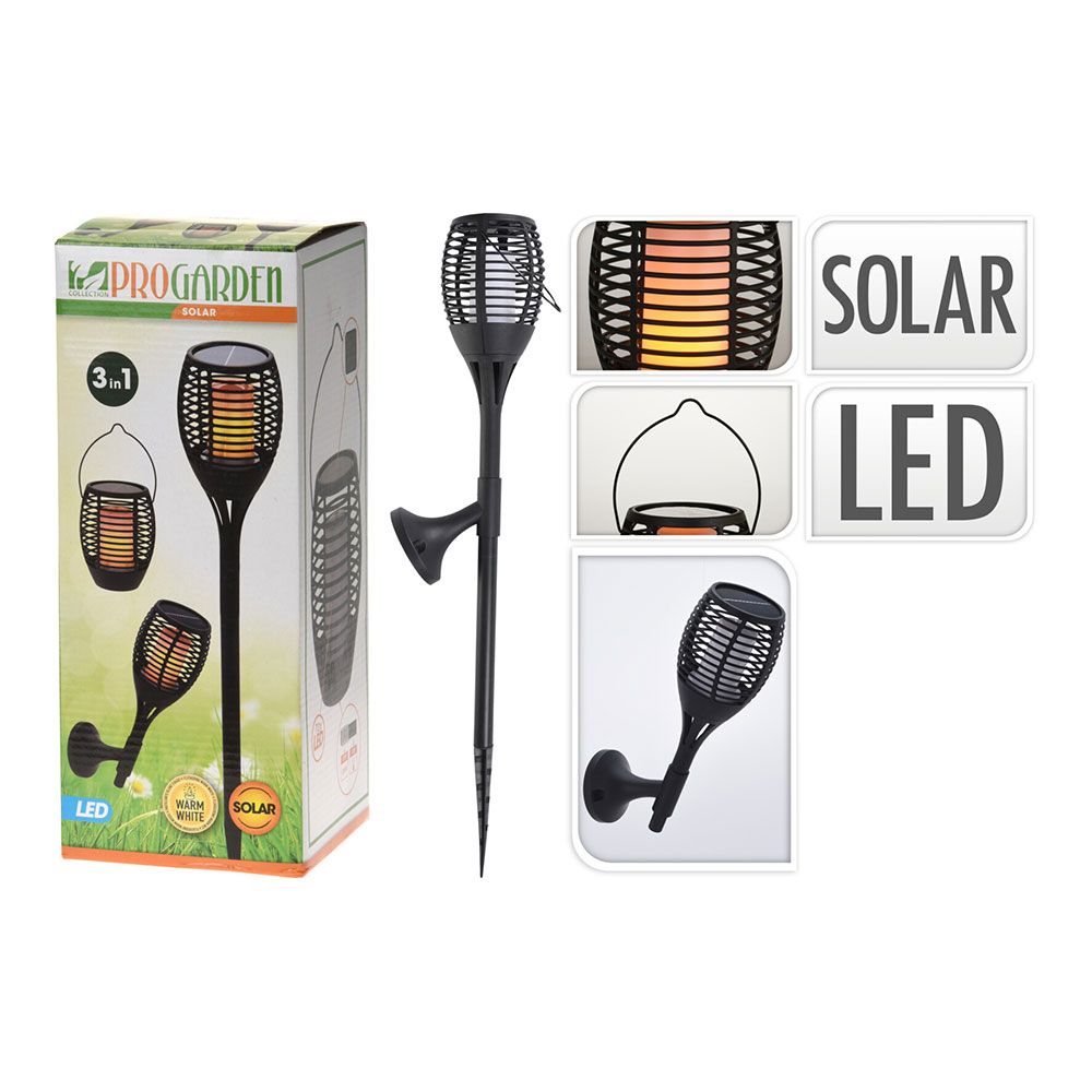 Tocha solar LED multiposições efeito fogo