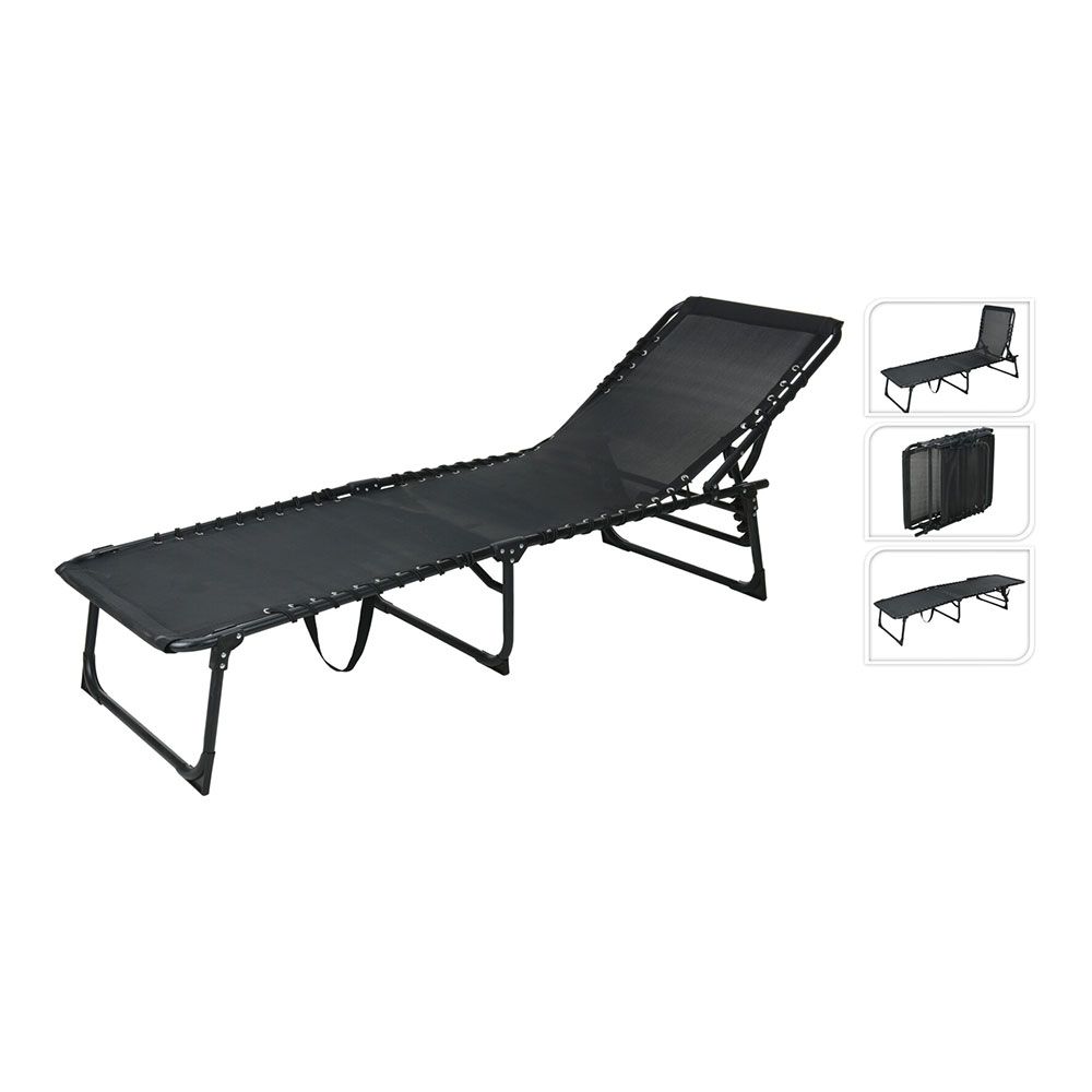 Espreguiçadeira dobrável metálica COR preta 190 x 56 x 86 cm