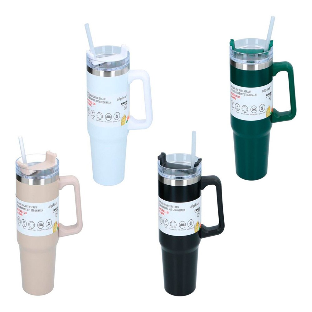 Caneca térmica com palhinha reutilizável, 900 ml, cores sortidas
