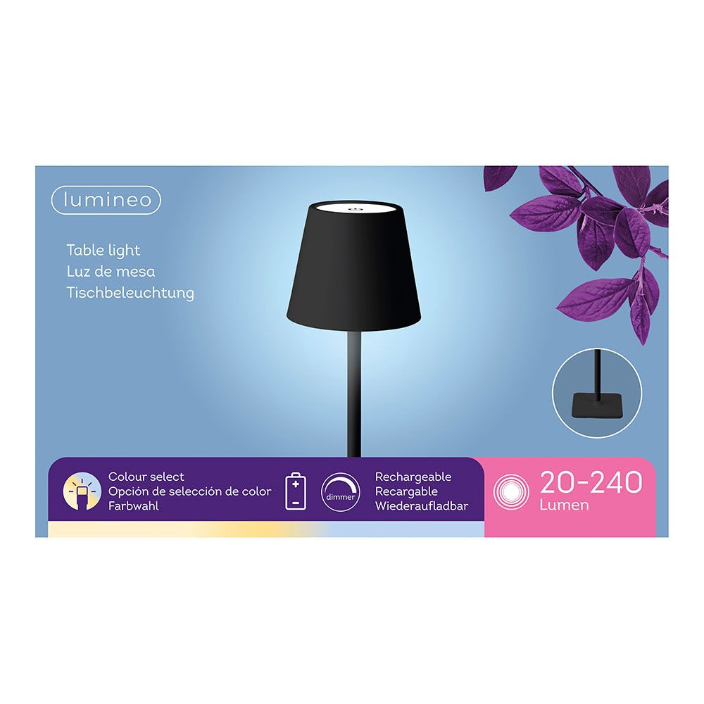 Lâmpada de mesa LED preta recarregável para USO exterior e interior 27cm - Image 2