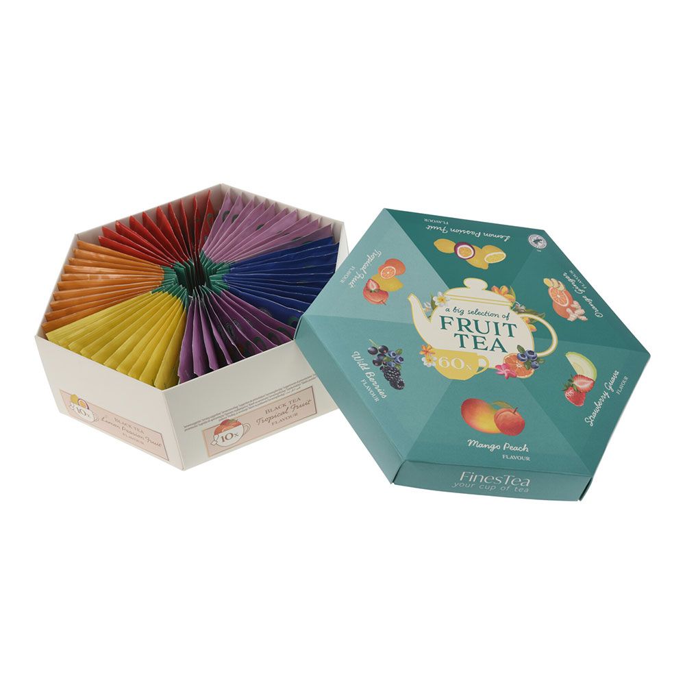 Caixa de chá hexagonal, 6 sabores, 60 sacos