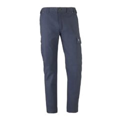 Calça de estrada azul marinho com tecido elástico e vários bolsos, tamanho 3XL.